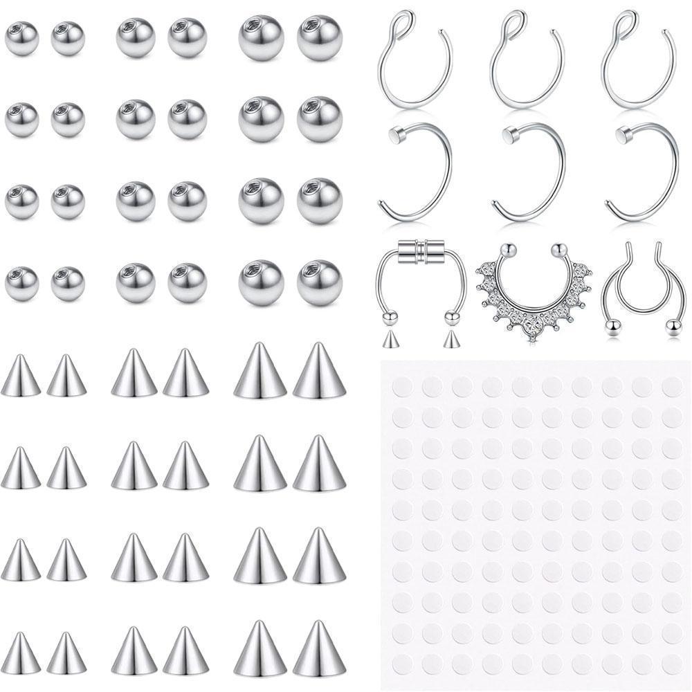Body Jewelry Replacement Ball - 1-157-teiliges Set: Fake Augenbrauenringe, Fake Lippen-Labret-Stifte,