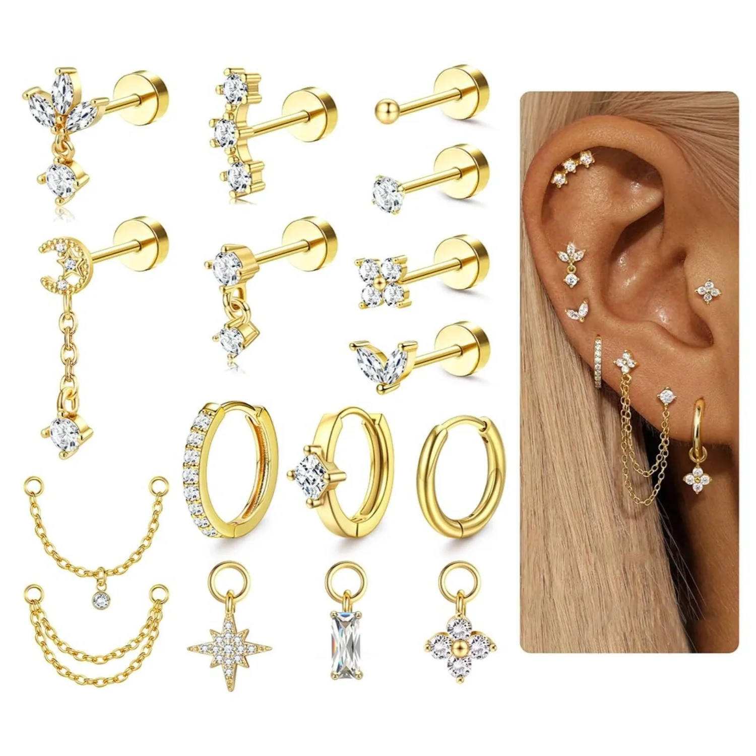 Body Jewelry Surgical Steel - 16 Gauge Knorpelohrringe für Damen, flache